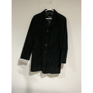 Womans Dennis Basso Small Black Suede Button Up Lined Coat